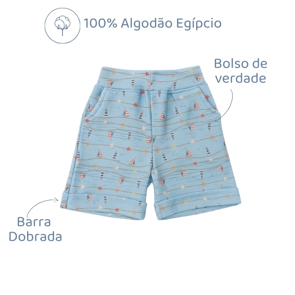 Bermuda Algodão Egípcio - Barco Azul Claro