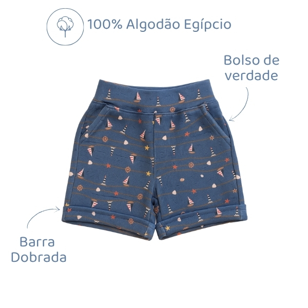 Bermuda Algodão Egípcio - Barco Azul Jeans