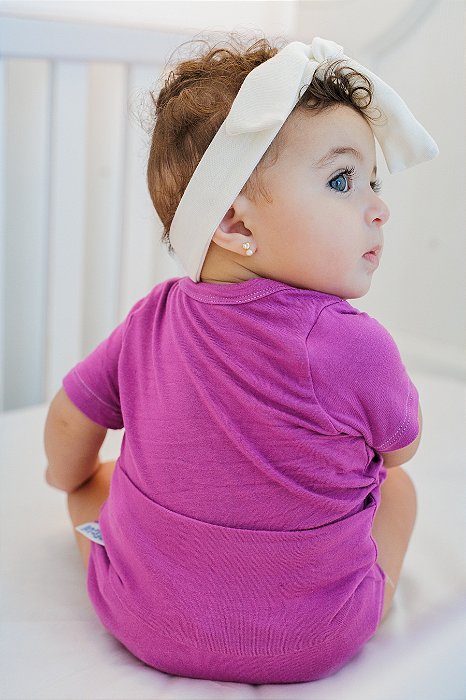 Body Sem Botões com Abertura Traseira Manga Curta - Fúcsia