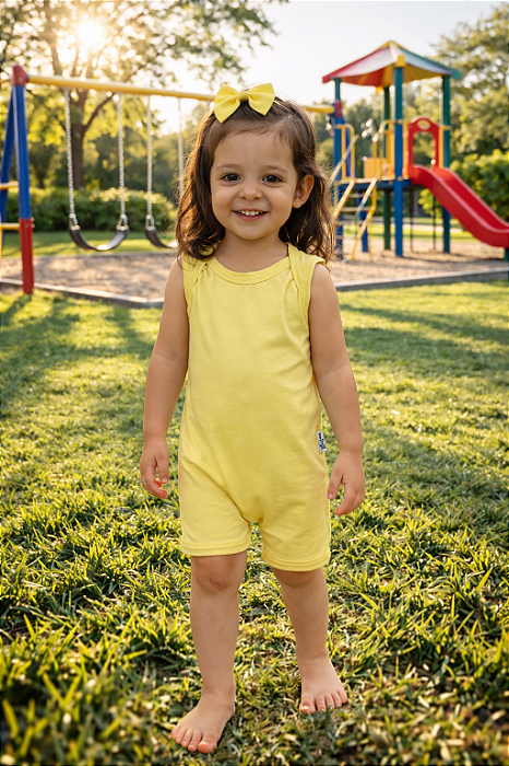 Macaquinho Verão sem Zíper sem Botões - Amarelo
