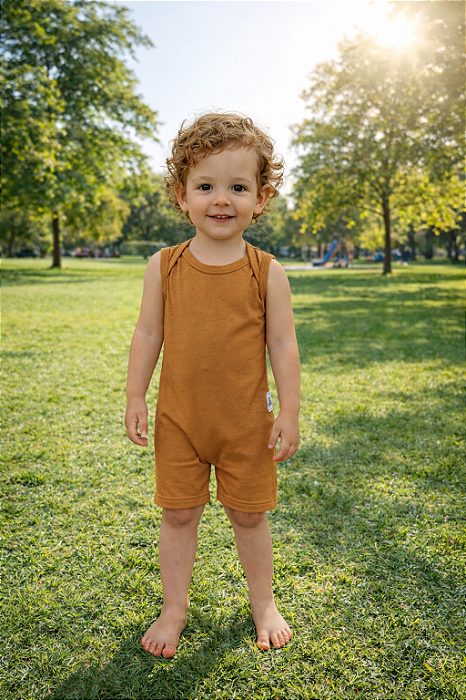 Macaquinho Verão sem Zíper sem Botões - Caramelo