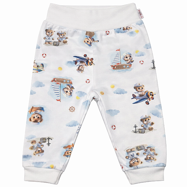 Calça 100% Algodão Egípcio Branco - Urso