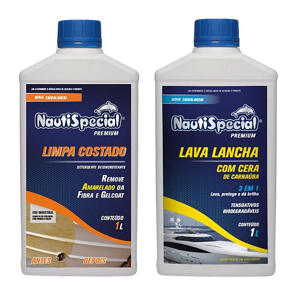 Lava Lancha C/ Cera 1L + Limpa Costado 1L Nautispecial | Produtos Náuticos