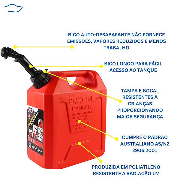 Galão de Combustível Seaflo 20L Vermelho c/ Trava e Bico Dosador ...