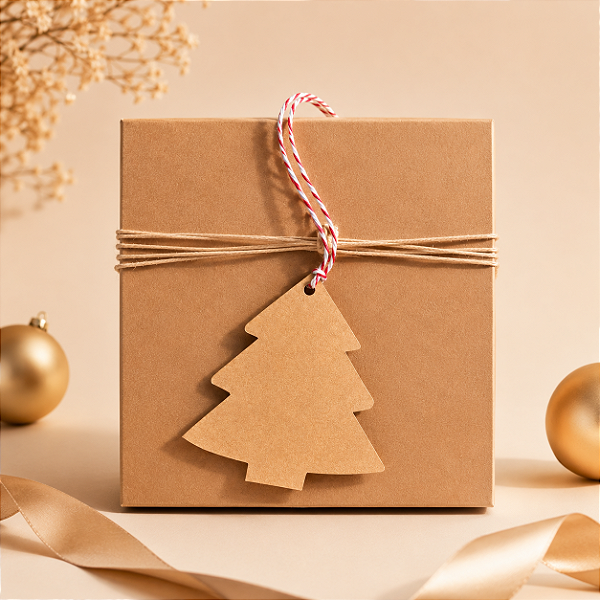 Tag Kraft Pinheiro de Natal com cordão