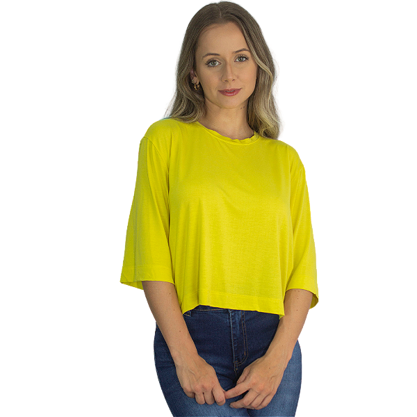 Cropped Modal Decote Careca Margarida Amarelo