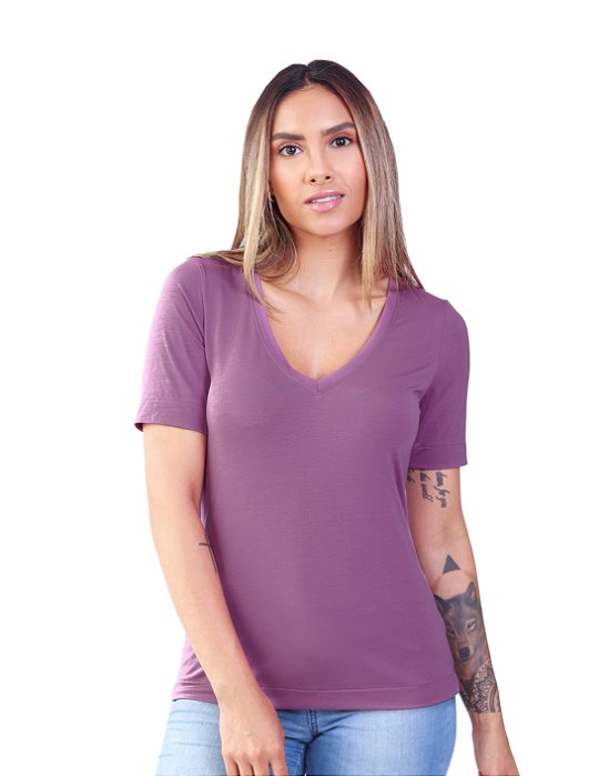 T-Shirt Modal Decote V Dente de Leão Roxo Spirit