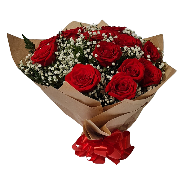 Buque 12 Rosas Vermelhas com Caixa de Ferrero Rocher 8 unidades