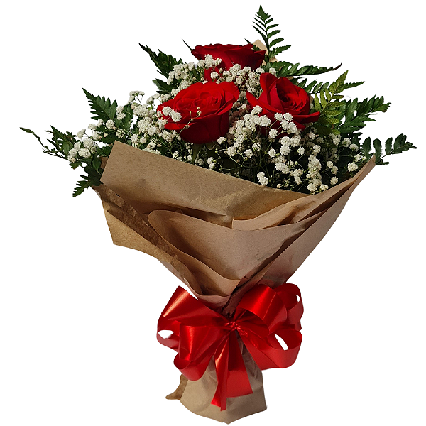 Buque de 3 Rosas Vermelhas com Caixa de Ferrero Rocher 8 unidades