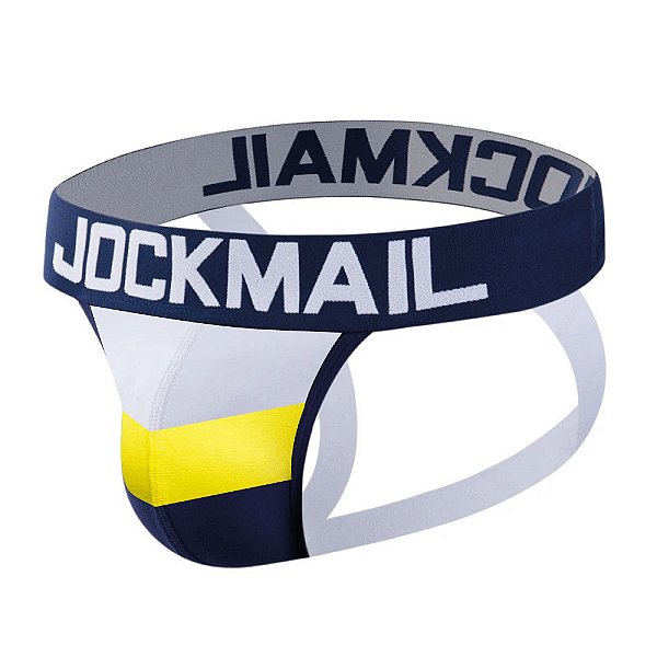 Jockstrap Jockmail Three - Azul, Branco e Amarelo
