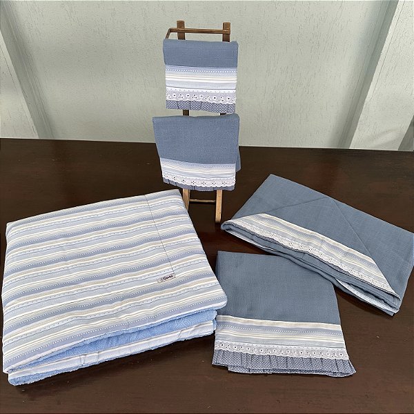 Kit de Enxoval Poá Azul e listras Gesta Slings