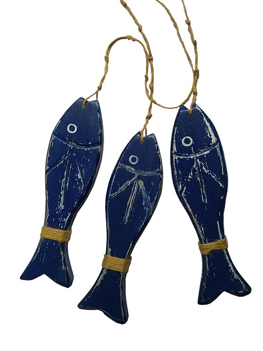 Pingente de Peixes em Madeira Azul