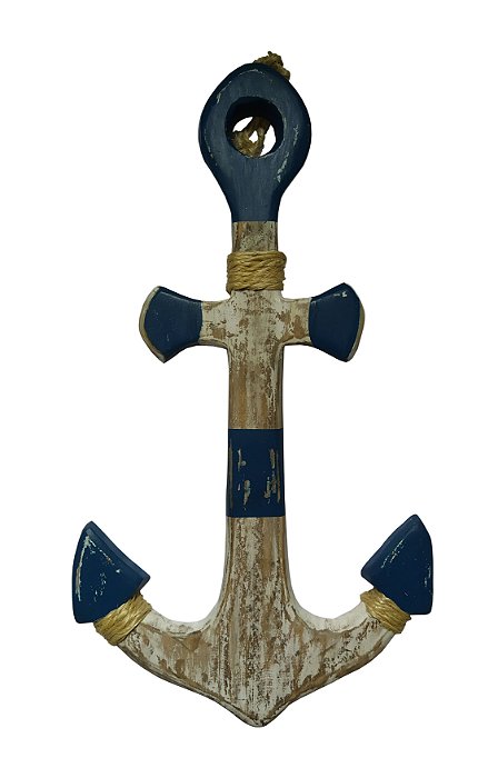 Âncora Decorativa de Madeira Branca e Azul