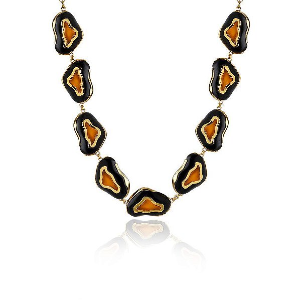 COLAR CHOKER MULTI SPOT RESINA PRETO DOURADO COLEÇÃO FELINA NÁDIA GIMENES