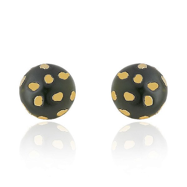 BRINCO BOTÃO SMALL SPOT VERDE DOURADO COLEÇÃO FELINA NÁDIA GIMENES