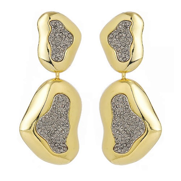 BRINCO DE PINO LUMIÈRE DUO PILÉ DOURADO, PRATEADO E BLACK DIAMOND