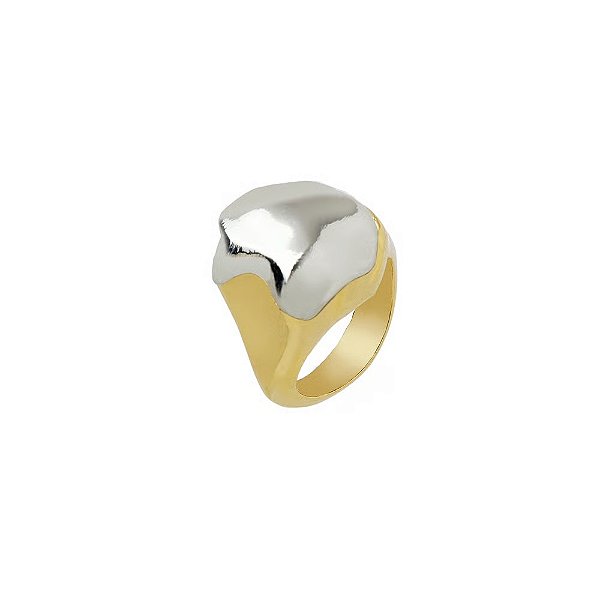 ANEL BOTÃO LUMIÈRE BICOLOR P DOURADO E PRATA