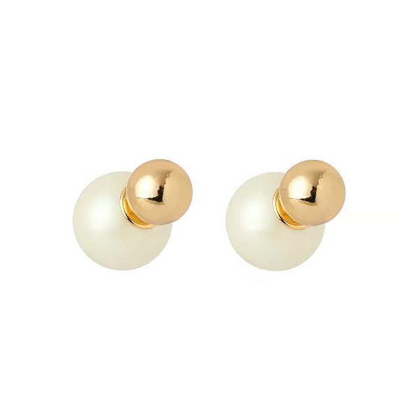 BRINCO BOTÃO PIGMENTO DOURADO E PEROLA