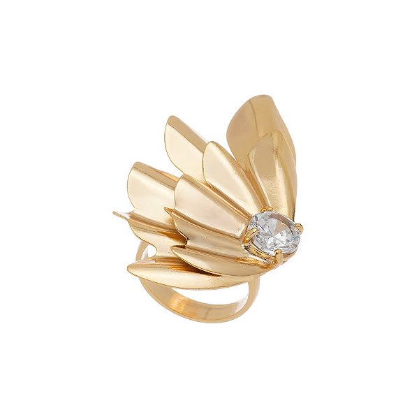 ANEL FLORA COM ZIRCÔNIA DOURADO ARO 18 NÁDIA GIMENES