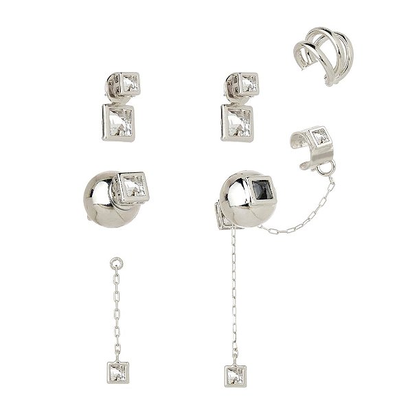 KIT DE BRINCO CÍTRICO COM PIERCING PERFUME DE MULHER PRATA E CRISTAL