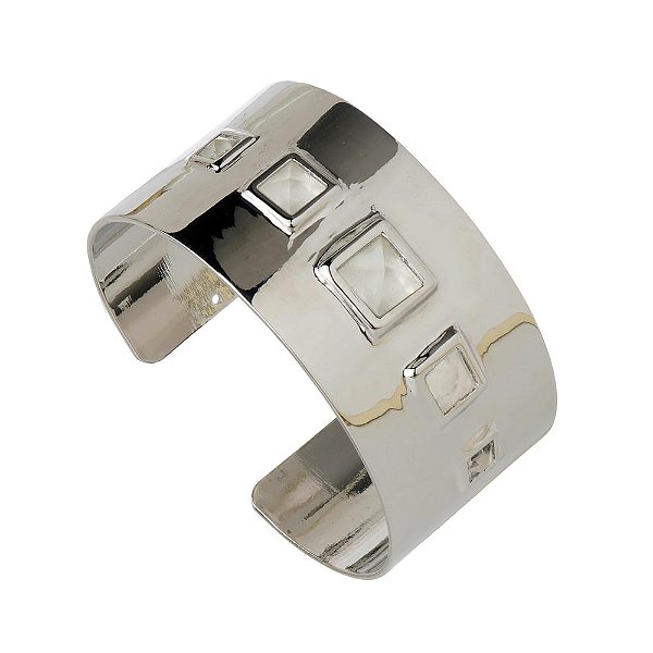 BRACELETE LARGO CÍTRICO PERFUME DE MULHER PRATA E CRISTAL