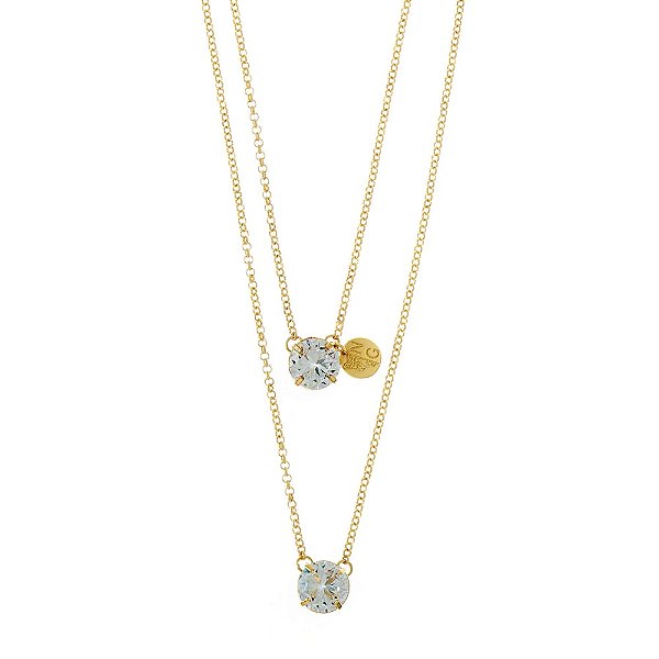 COLAR ESCAPULÁRIO COM PONTO DE ZIRCÔNIA FLORA DOURADO E CRISTAL