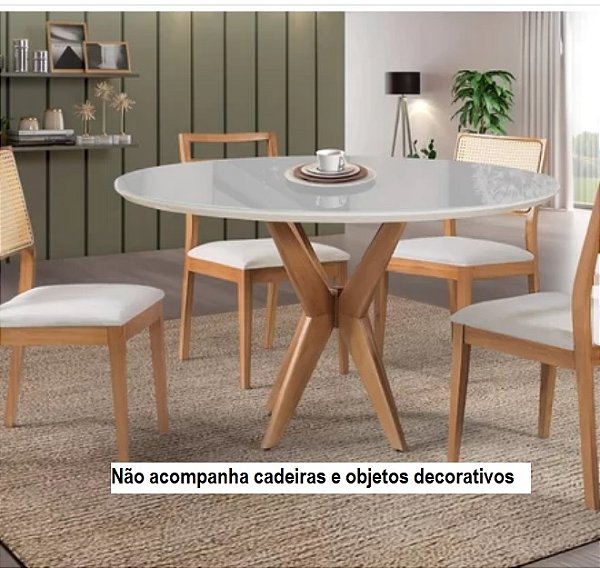 Mesa de Jantar base pandora tampo laqueado com vidro 120cm de diâmetro
