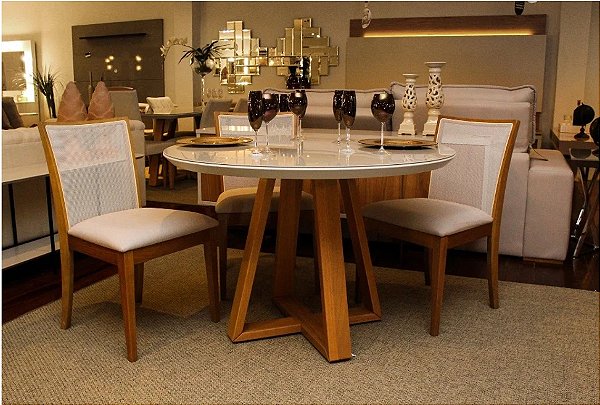 Mesa de jantar Redonda laqueada com vidro Base X 110cm