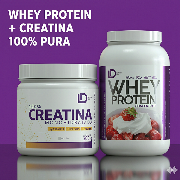 COMBO WHEY PROTEIN MORANGO+ CREATINA 100% PURA