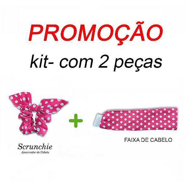 P R O M O Ç Ã O:  kit com 1 Faixa de Cabelo + Scrunchie - Poá Pink- Uniblu