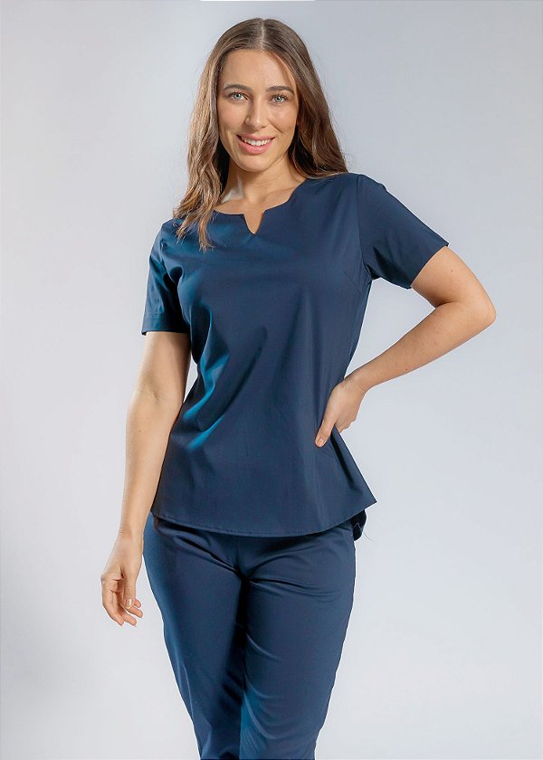 Scrub  - Pijama Cirúrgico Confort Fashion Azul Marinho - Uniblu - Personalizado