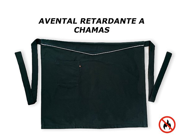 Avental Meia Cintura Preto e Aba com Detalhe em Branco - Avental Protection - RETARDANTE À CHAMAS - Uniblu - Personalizado