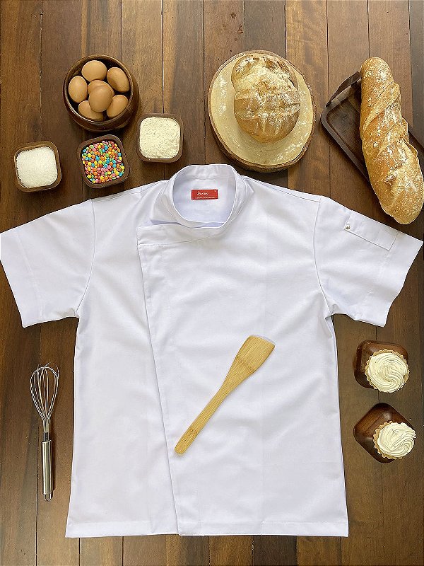Camisa Chef Cozinha - Dolmãn TEXAS Branca, Manga Curta, Tecido algodão,  botões de Pressão Embutidos - Uniblu - Personalizado