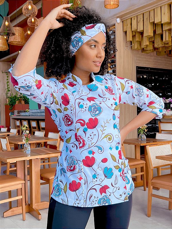 Camisa Feminina Chefe de Cozinha - Dolman Stilus Sweet Flowers - Uniblu - Personalizado