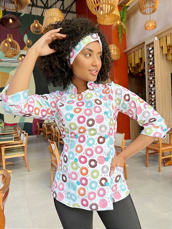 Camisa Feminina Chefe Cozinha - Dolman Donuts Fundo Branco - Uniblu