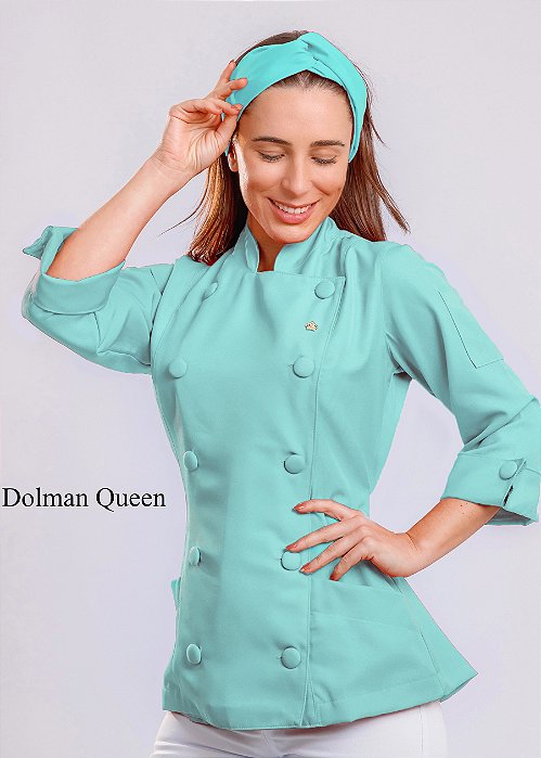Camisa Feminina Chefe Cozinha - Dolman Queen Angel Blue - Botões Forrados - Uniblu - Personalizado