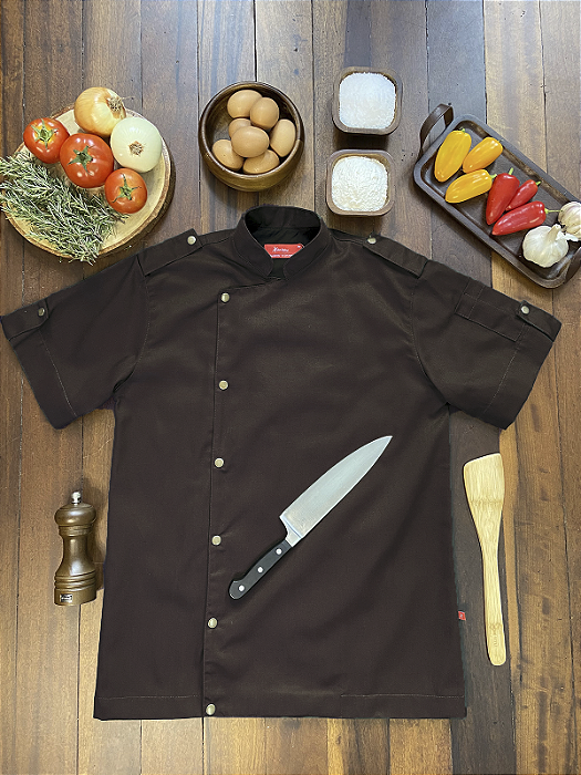 Camisa Masculina Chefe Cozinha - Dolman Farda Manga Curta - preta - Uniblu - Personalizado