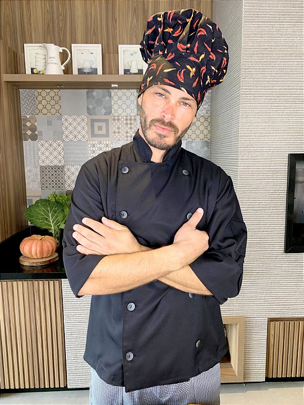 Camisa Chefe Cozinha - Dolmãn Stilus Black - Uniblu - Personalizado