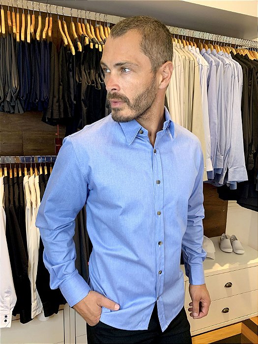 Camisa Social Masculina - Confort Plus Jeans - www.uniblu.com.br