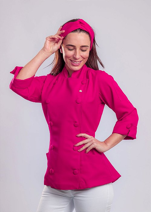 Camisa Feminina Chefe Cozinha - Dolman Queen Pink - Botões Forrados - Uniblu - Personalizado