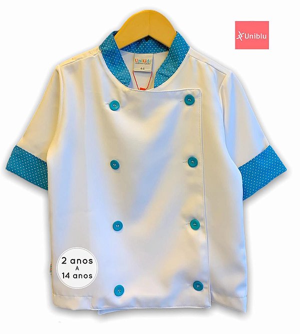 Camisa Chefe Infantil - Dolman Infantil - Poá Azul Piscina - Unikids