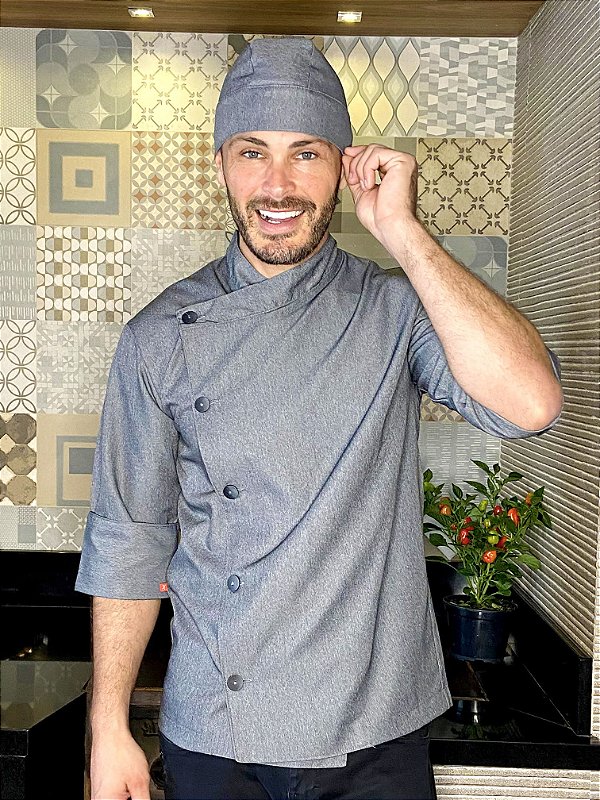 Camisa Chefe Cozinha - Dolmãn Masculina London Premium Tecido Alfaiataria - Uniblu - Personalizado