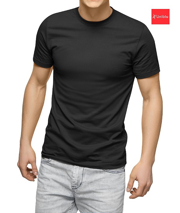 Camiseta Malha 100% algodão Cor Preta - Uniblu - Personalizado