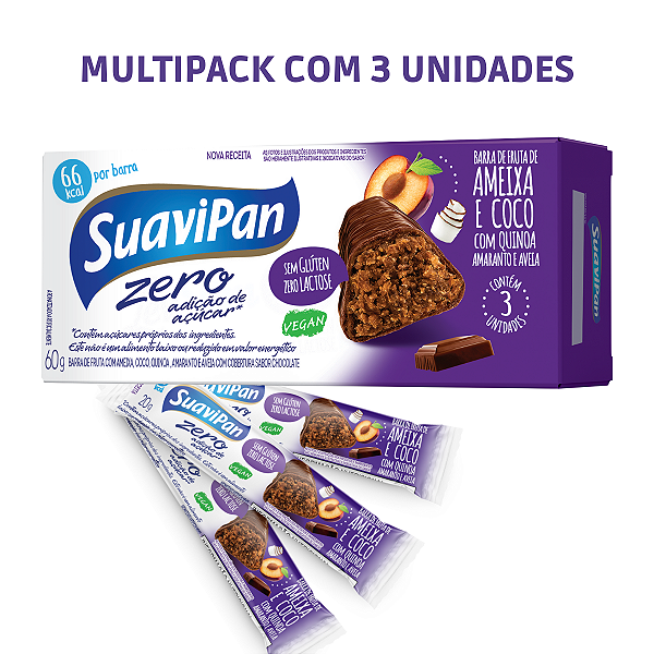 Kit 3 Barrinhas de Frutas Zero Açúcar - Ameixa com Coco