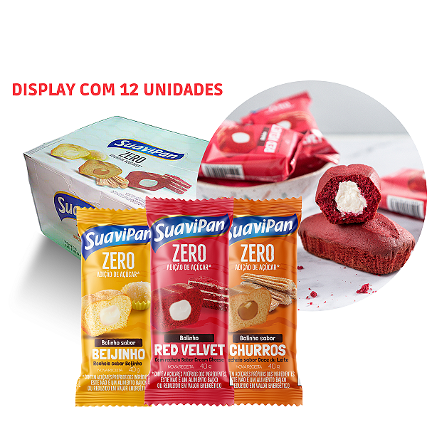 Kit Misto 12 Bolinhos Zero Açúcar - Beijinho, Churros e Red Velvet