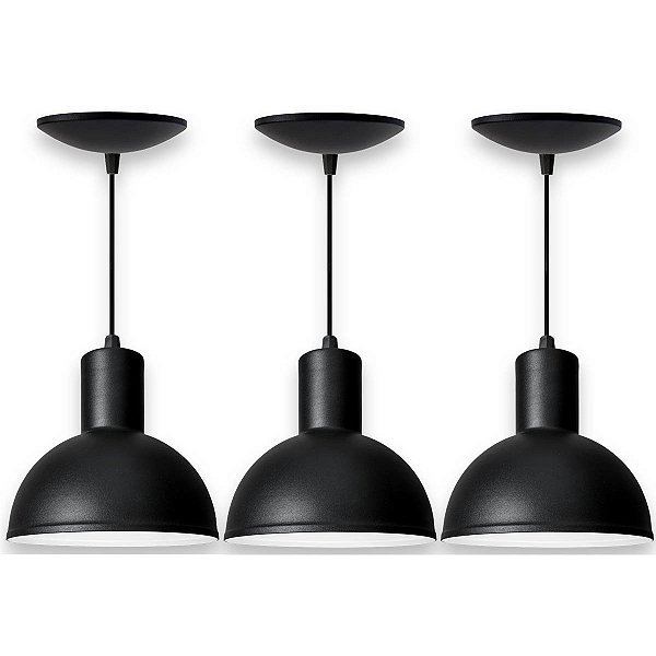 Kit 3 Luminárias Pendente Joana Preto e branco