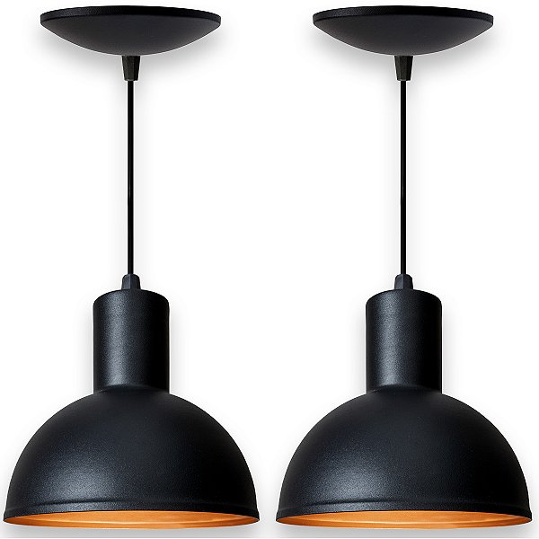 Luminárias Pendente Joana Preto e Cobre