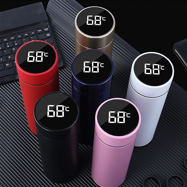 Garrafa Termica em Aco Inox com Termometro Digital 500ml Led