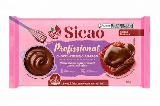 CHOCOLATE BARRA MEIO AMARGO SICAO PROFISSIONAL 1,01KG