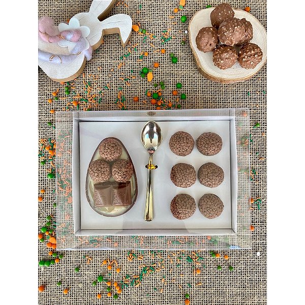 CAIXA OVO DE COLHER 100GR/150GR + 6 BRIGADEIROS BRANCA MAX PAPER